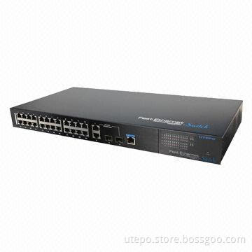 24 10/100Mbps Ports Managed Ethernet Switch, 2 x 1,000Mbps Optical + Ethernet Ports
